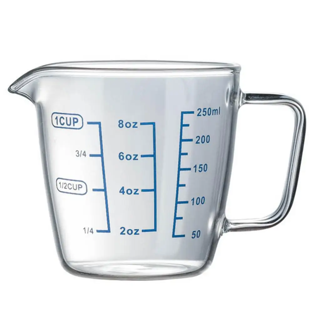 250ml/500ml Measuring Cup Heat Resisting Transparent Glass Measuring Cups with Handle Milk Water Scale Microwave Tool