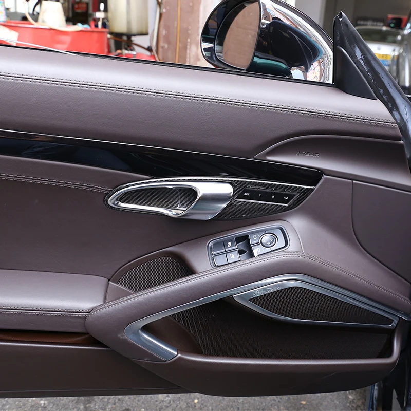 

2 Pcs Real Carbon Fiber Car Interior Door Handle Frame Cover Trim Accessories