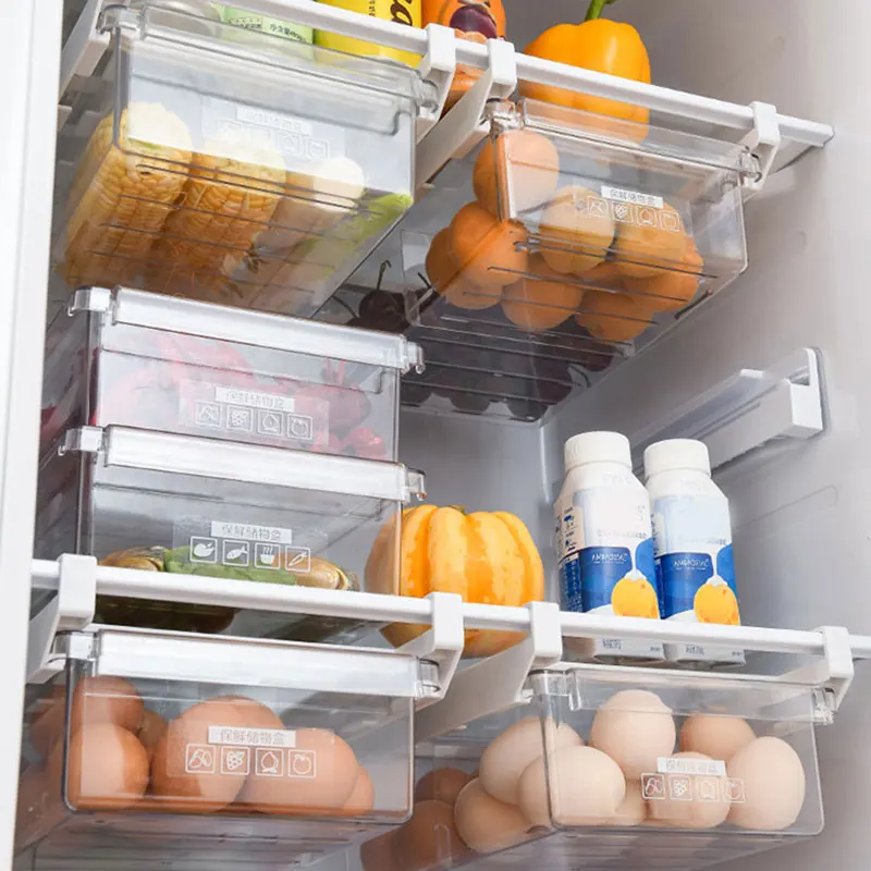 

Refrigerator Egg Storage Box Drawer Type Fridge Organizer Fridge Shelf Holder Kitchen Organizer Space Saver Stackable TN