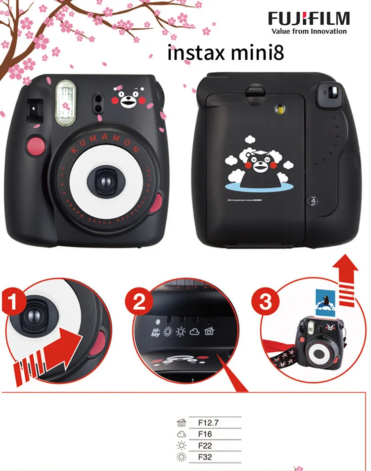 Оригинальная камера моментальной печати Kumamon Fuji Fujifilm Instax Mini 8, обычная съемка снимков