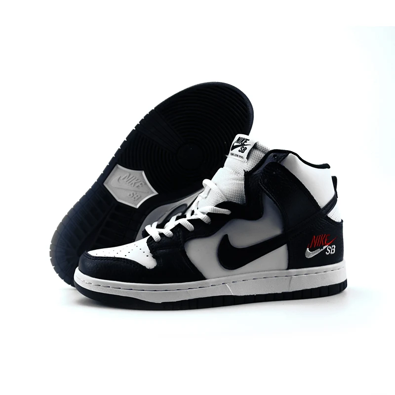 NIKE SB ZOOM DUNK HI PRO обсидиан и белый унисекс обувь для скейтбординга высокие прогулочные беговые кроссовки на шнуровке