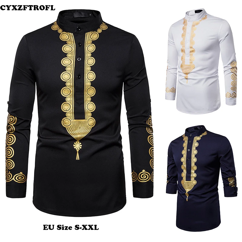 Новинка Мужская Уличная рубашка Повседневная с национальным принтом стоячий