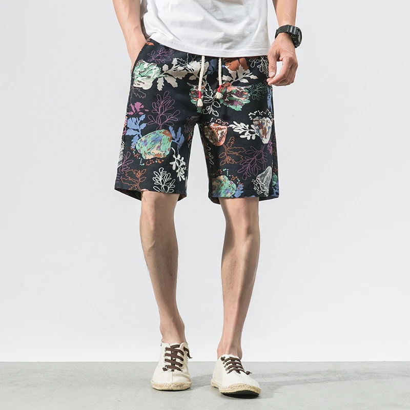 Мужские шорты бермуды хлопковые льняные повседневные мужские уличные в