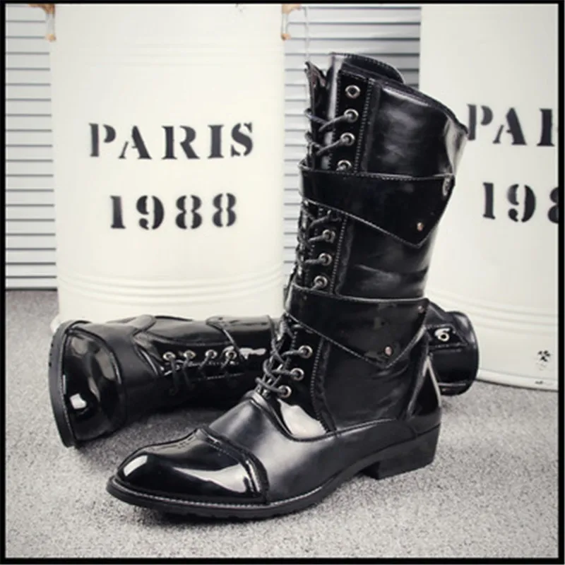 

Top Quality New style Black Male Leather Men Boots England Boots Winter Retro Men Shoes Punk