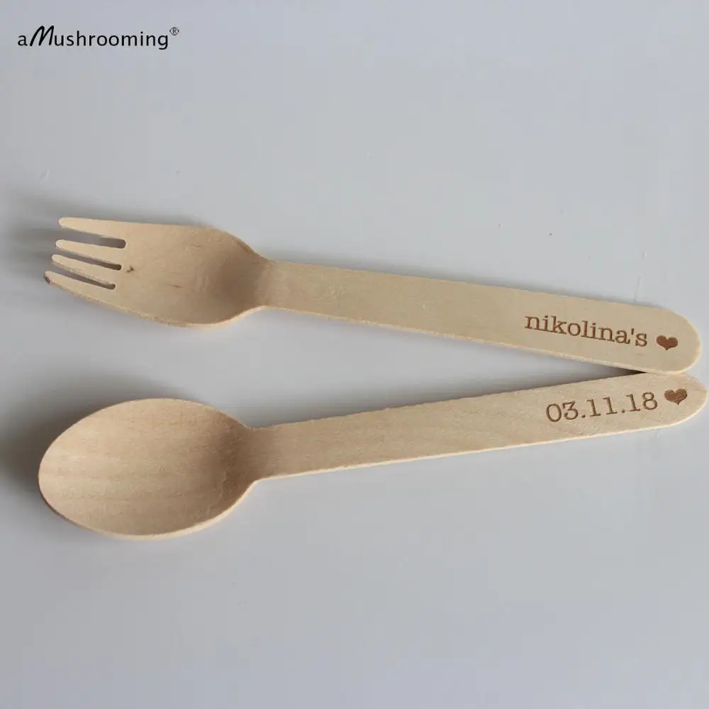 Оптовая продажа 100 вилок ножей ложек персонализированные деревянные столовые
