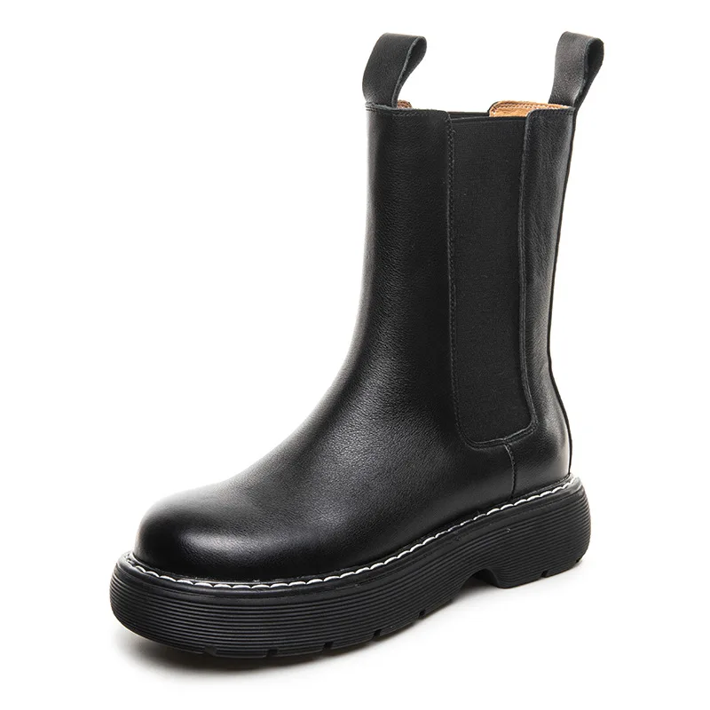 

Martin Boots Women's Leather 2021 Spring and Autumn New Thick-soled All-match Medium Tube Boots YY-07