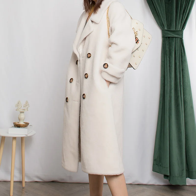 

100% Wool Coat Female Sheep Shearling Long Coats 2020 Winter Jacket Women Lamb Fur Jackets Suede Lining MY3706