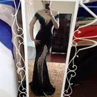 Женское вечернее платье-русалка, элегантное черное платье с коротким рукавом и кристаллами, платье для выпускного вечера с V-образным вырезом и открытой спиной, 2020