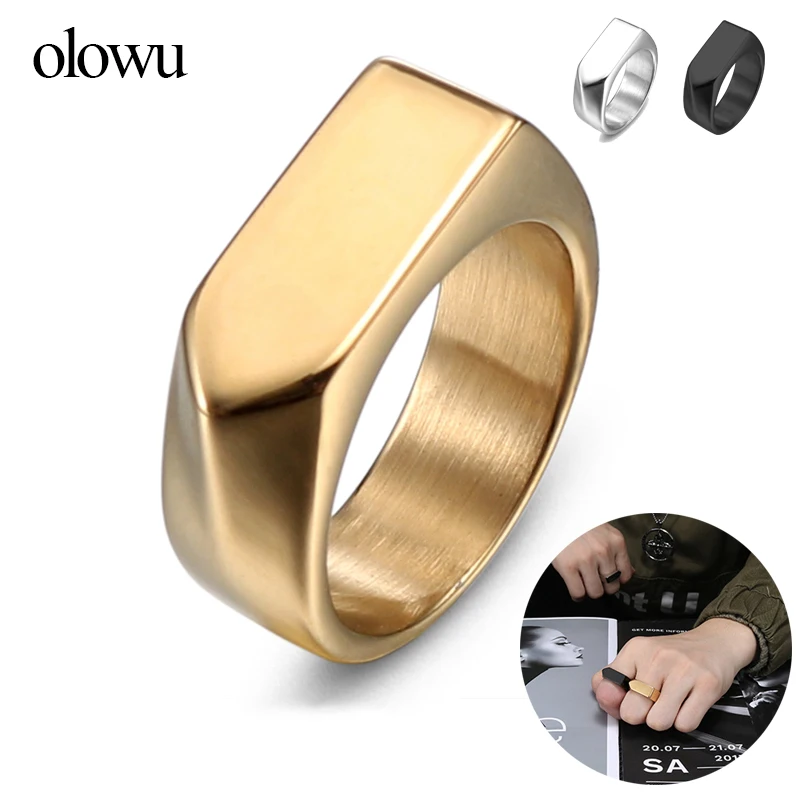 Olowu Трендовое кольцо с пентагоном геометрическое золотистого цвета для мужчин и