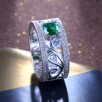ustar hollow out flower green stone wedding rings for women cubic zirconia wide finger engagement ring female vintage jewelry