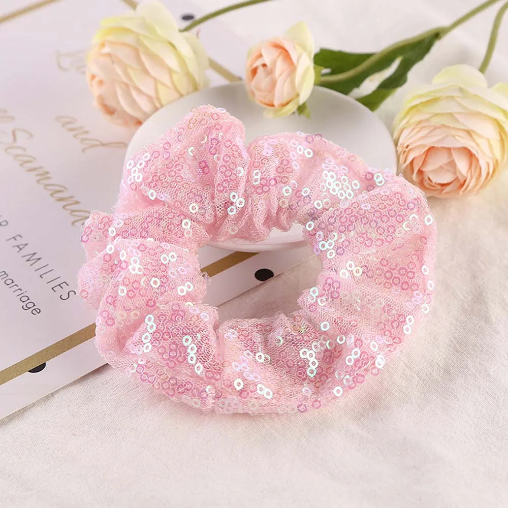 Женские резинки для волос с блестками розовые фиксации хвостиков аксессуары