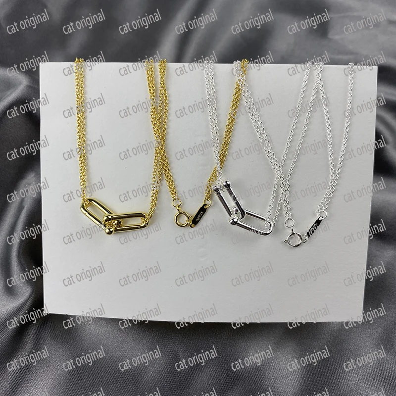 

Tfico S925 silver necklace, high quality, double U, charming charm, women's party. Pure silver is not allergic