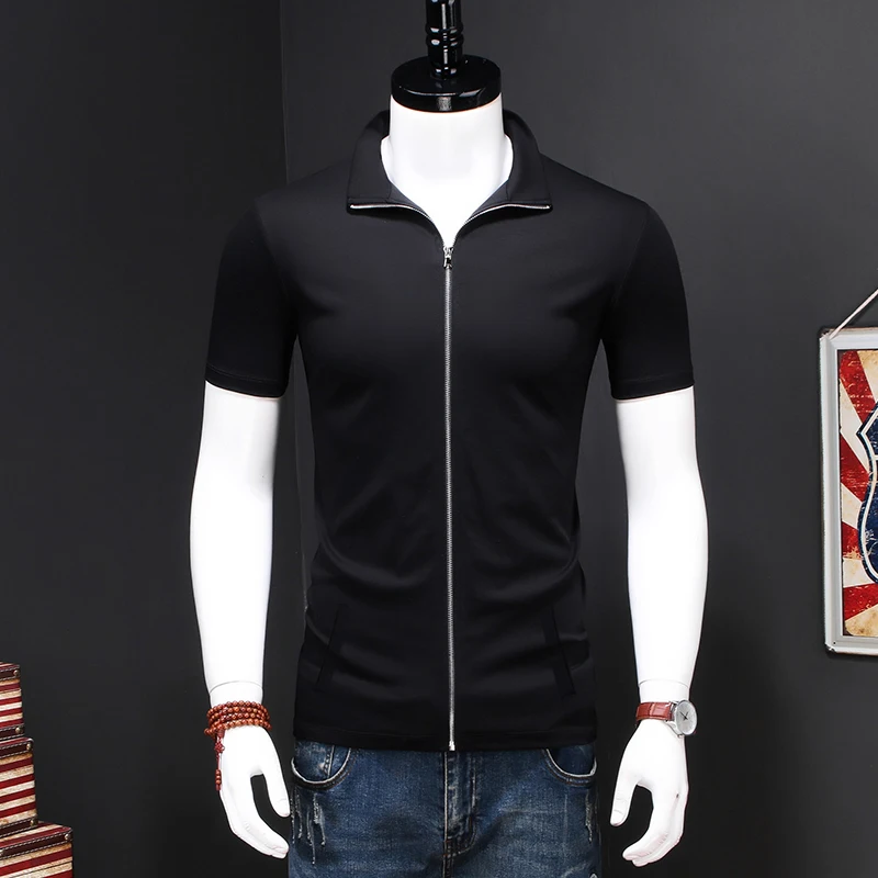 

Новинка летняя рубашка-поло мужская мода с коротким рукавом воротник на молнии из мерсеризованного хлопка мужские рубашки