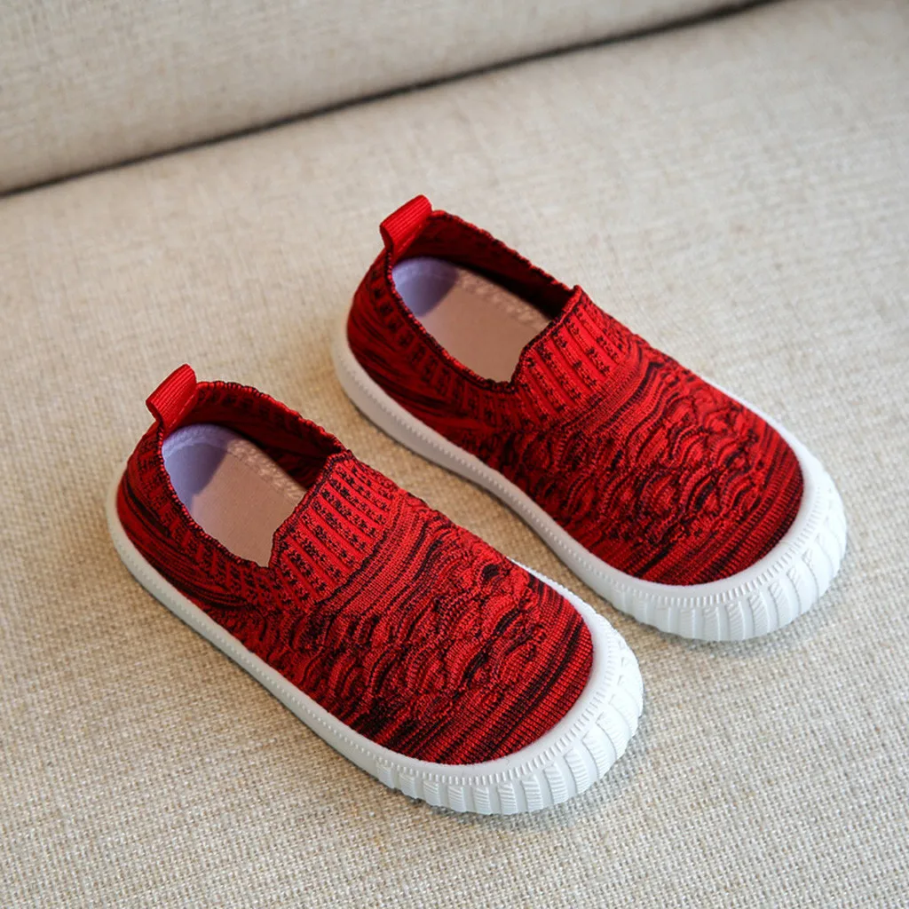 Toddler Rubber Sole Tennis Shoes Kids Girls Boys Mesh Breathable Slip On Loafers Shoes Infant Breathable needlework Sneakers - Цвет: Красный