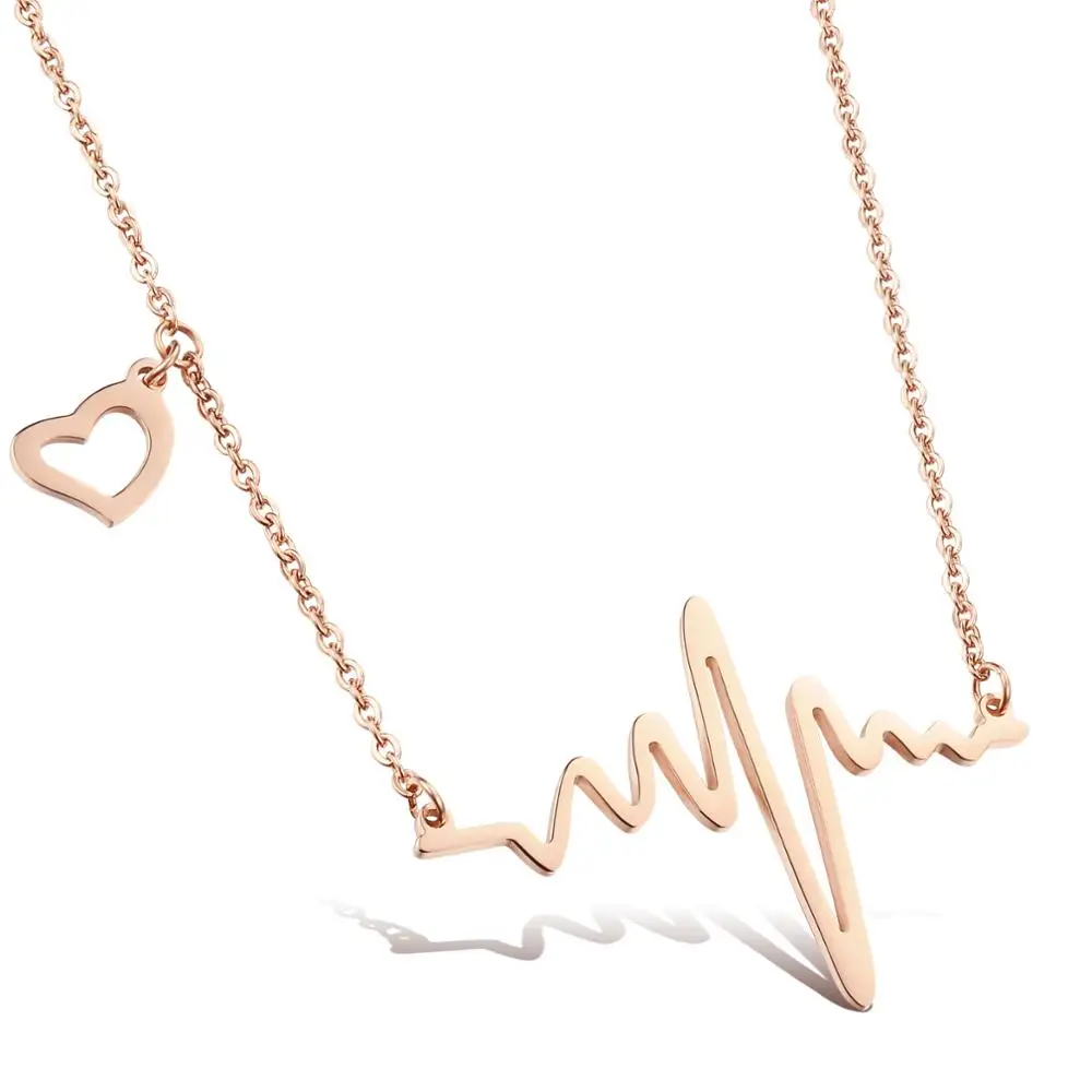 

Trendy Hollow Heart-Shaped Heartbeat Pendant Necklaces Jewelry Classic Titanium Steel Choker Necklace For Women Collier