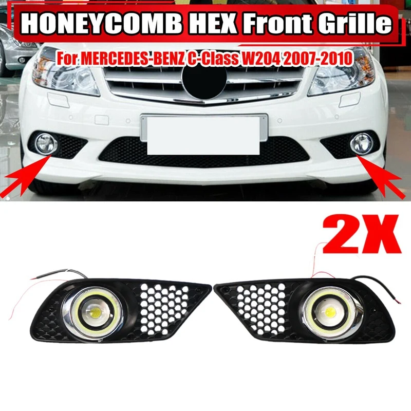 

Front Bumper Fog Light Grill Fog Lamp Cover HONEYCOMB HEX Grille for MERCEDES-Benz C-Class W204 2007-2010 A2048850253