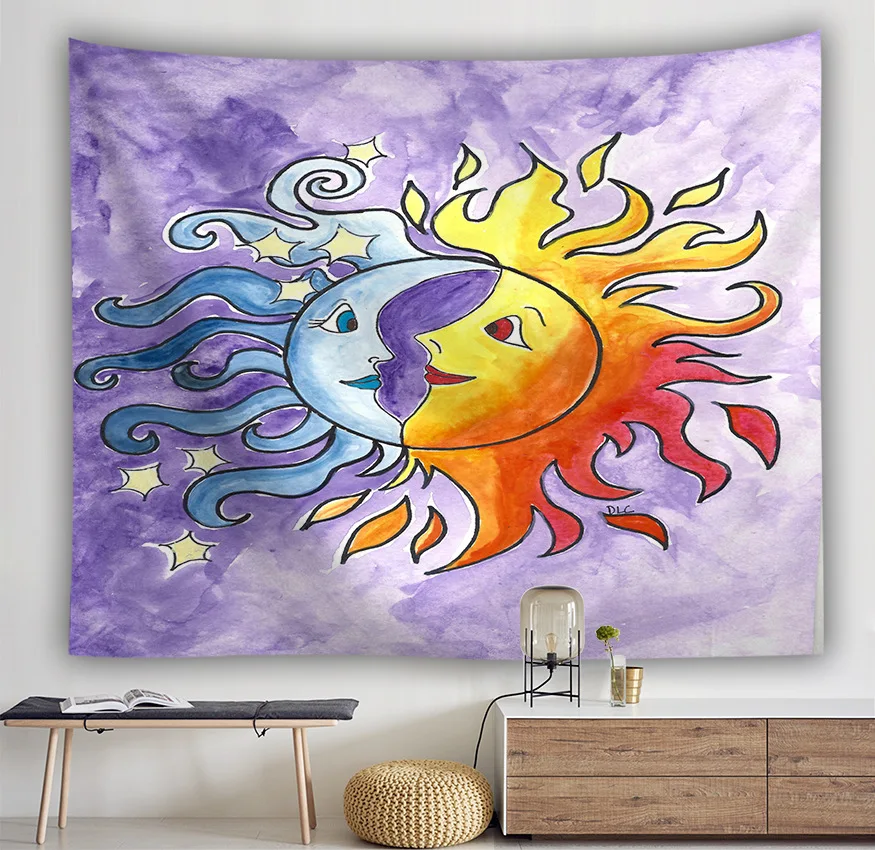 Sun Moon Tapestry Wall Hanging Hippie Bedspread Throw Cover Home Decors Tarot Magical Skeleton | Дом и сад