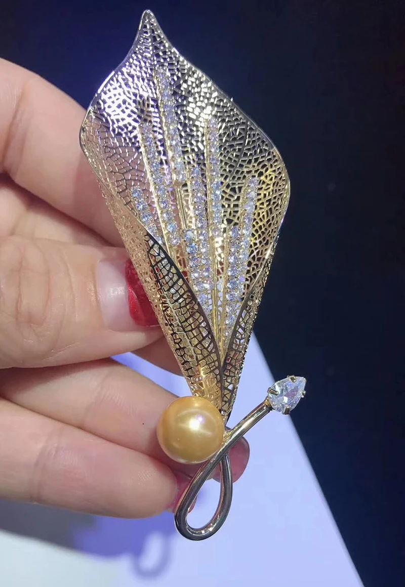 

Минималистичная Золотая брошь в виде листьев, роскошные броши и булавки в виде растений с фианитами для женщин, модное Ювелирное Украшение, ...