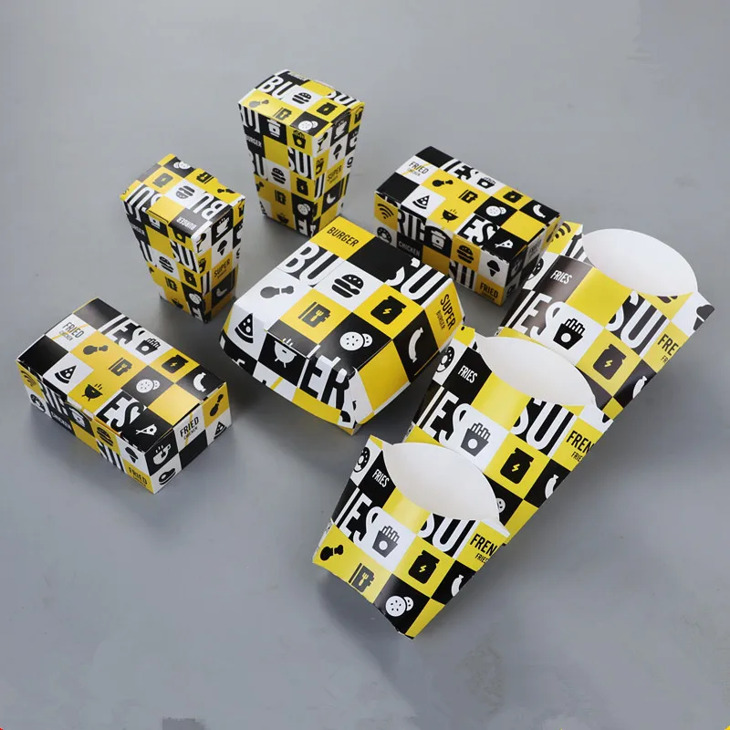 

High quality fold free burger box fried chicken packing box french fries snack salad paper cup hamburger greaseproof paper bag