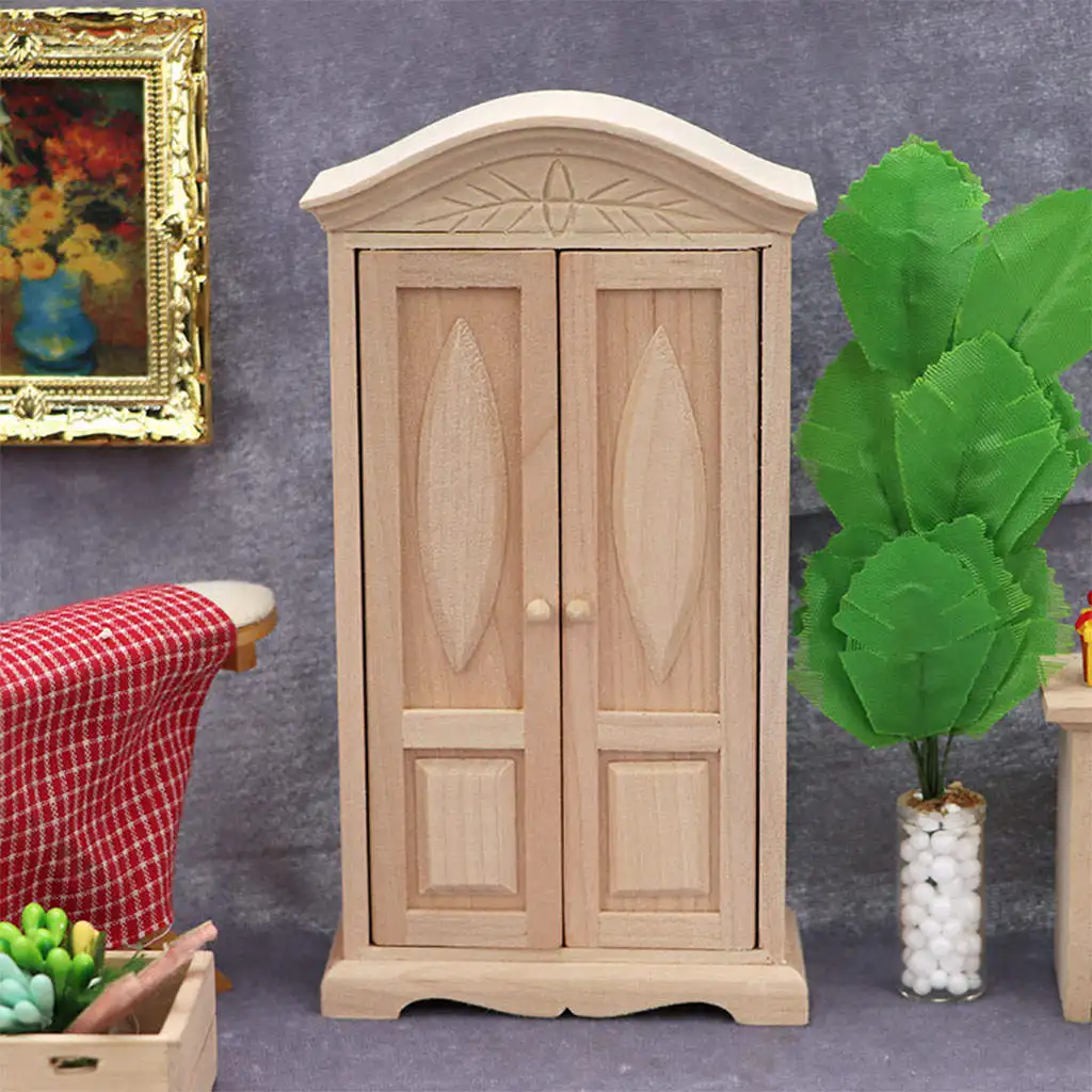 

Mini 1:12 Dollhouse Wooden Cabinet Furniture Toys Doll House Decration Pretend Play Toy Double Door DIY Children Gifts Girls Toy