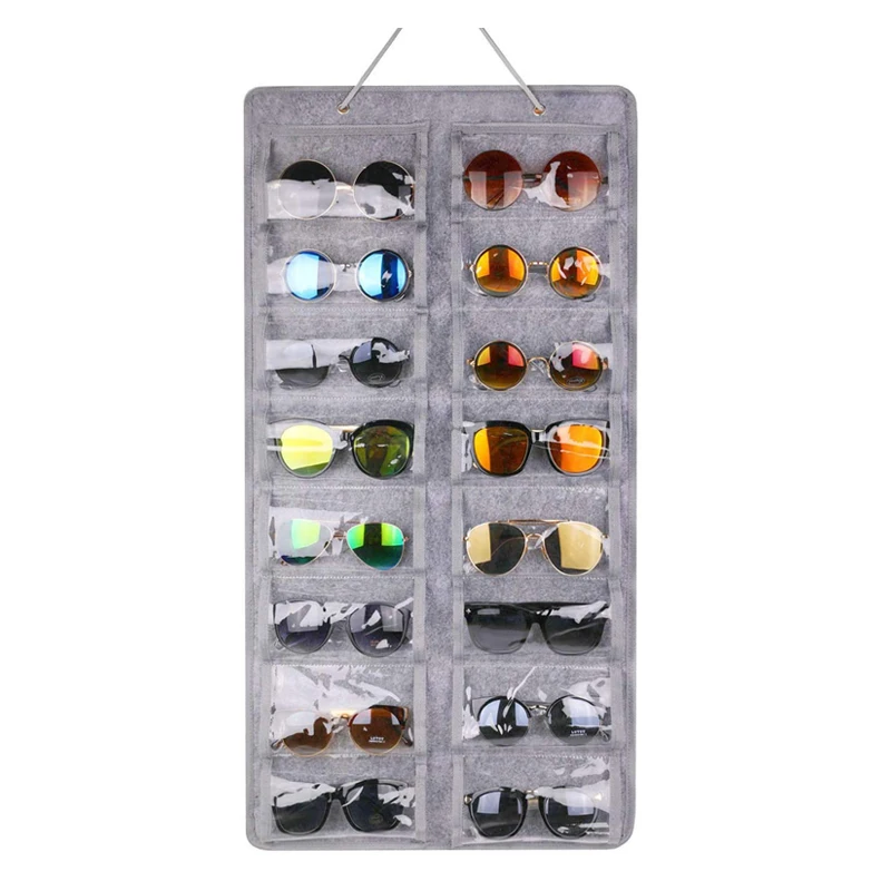 

Sunglasses Organizer Hanging Dust Proof Wall Pocket Glasses Storage 16 Felt Slots Sunglasses Holder