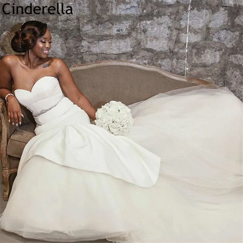 

Wedding Dresses Crystal Mermaid Sweetheart Sleeveless Tulle Wedding Dresses With Zipper Back Bridal Gowns vestido de noiva