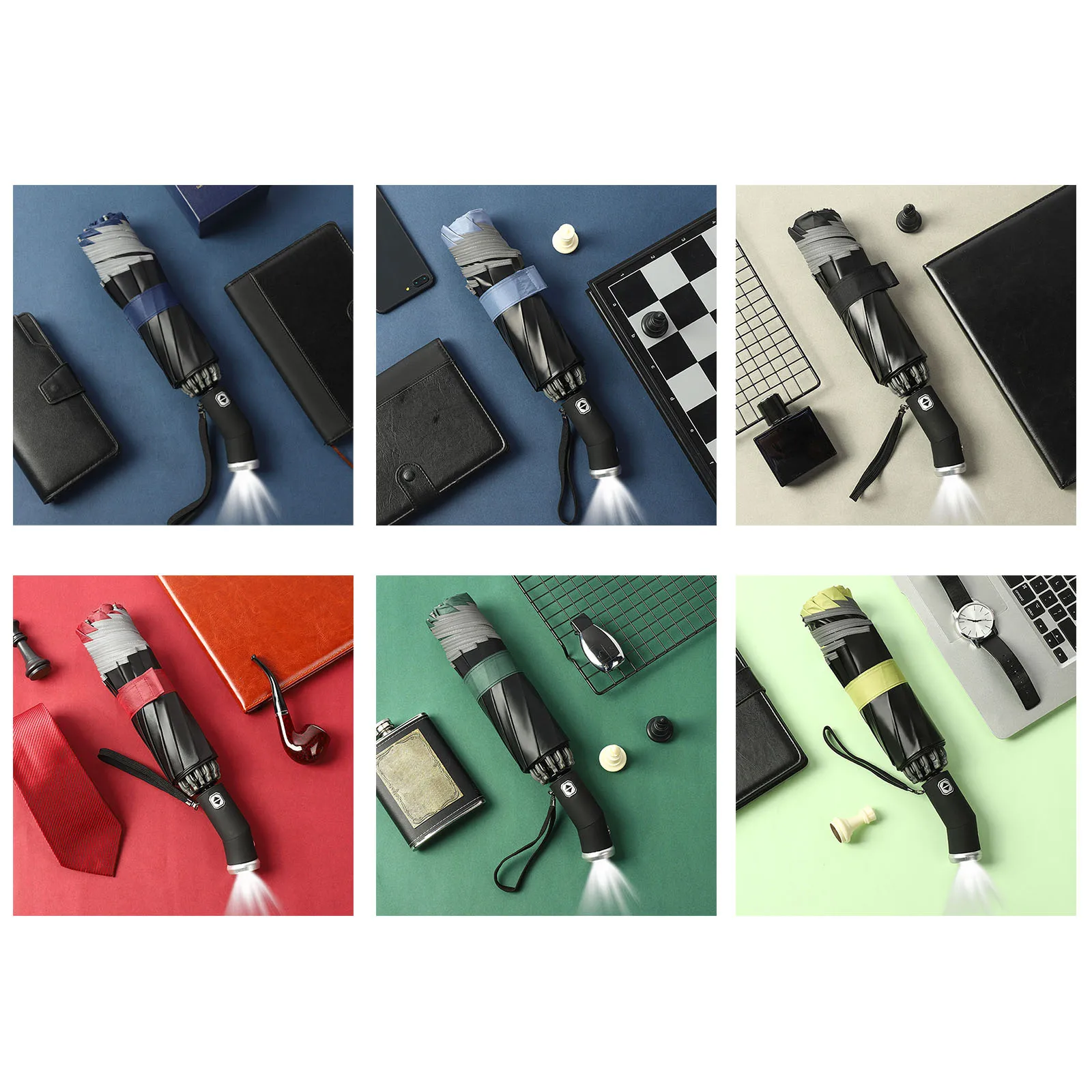 Автоматический зонт дождь зонтик от солнца с Светодиодная лампа в три сложения