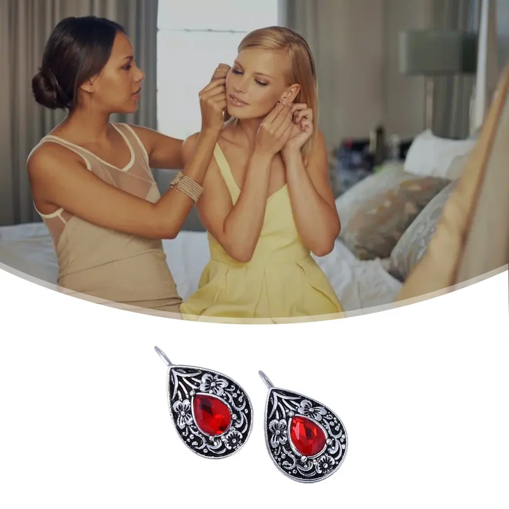 

New Drop Pear-shaped Retro Earrings Thai Silver Created Ruby Earrings 925 Silver Dangle Earrings Jewelry for Women