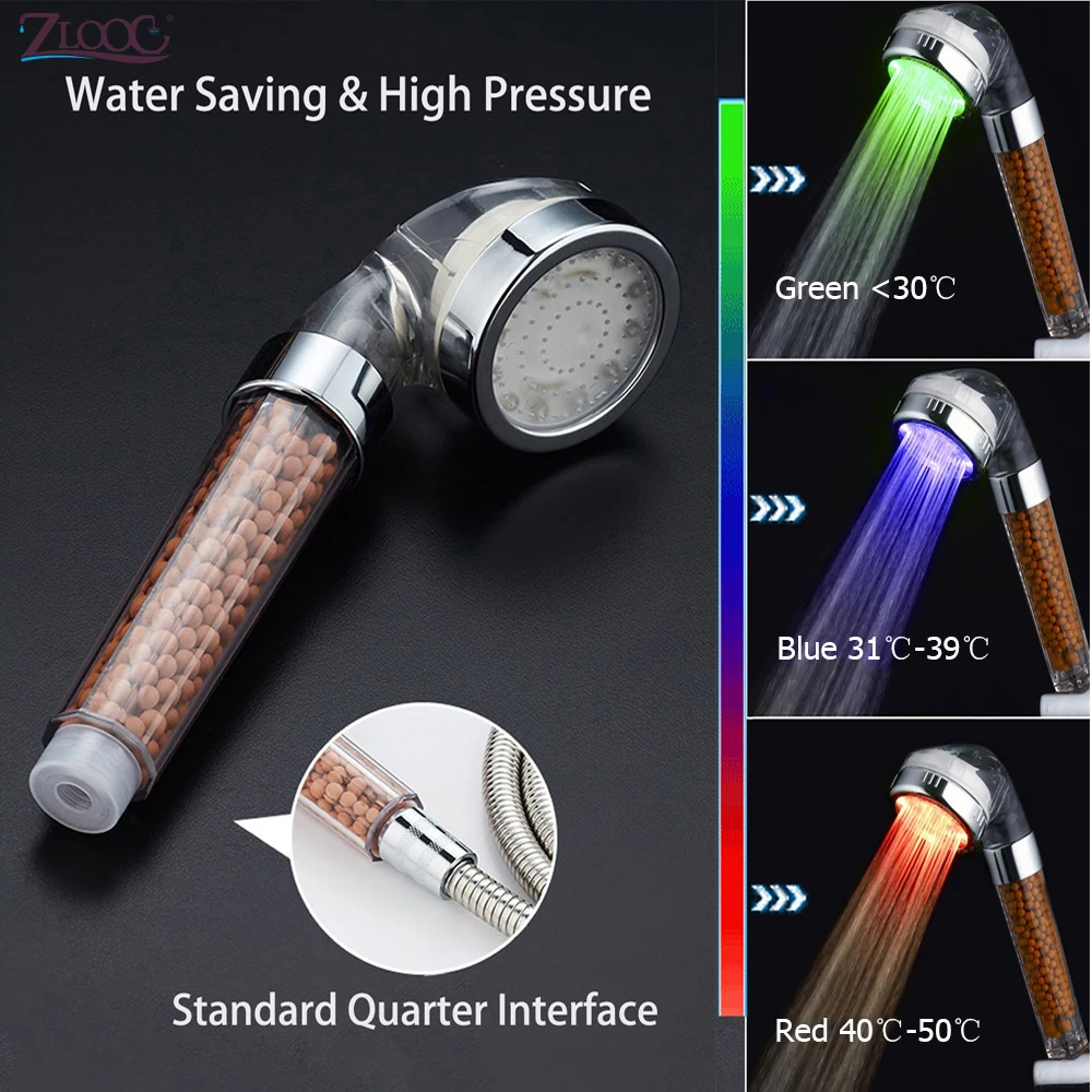 

Zloog Hot 3/7 Color Flashing LED Shower Head Temperature Control High Pressure Water Saving Anion Spa Shower Head for Bathroom