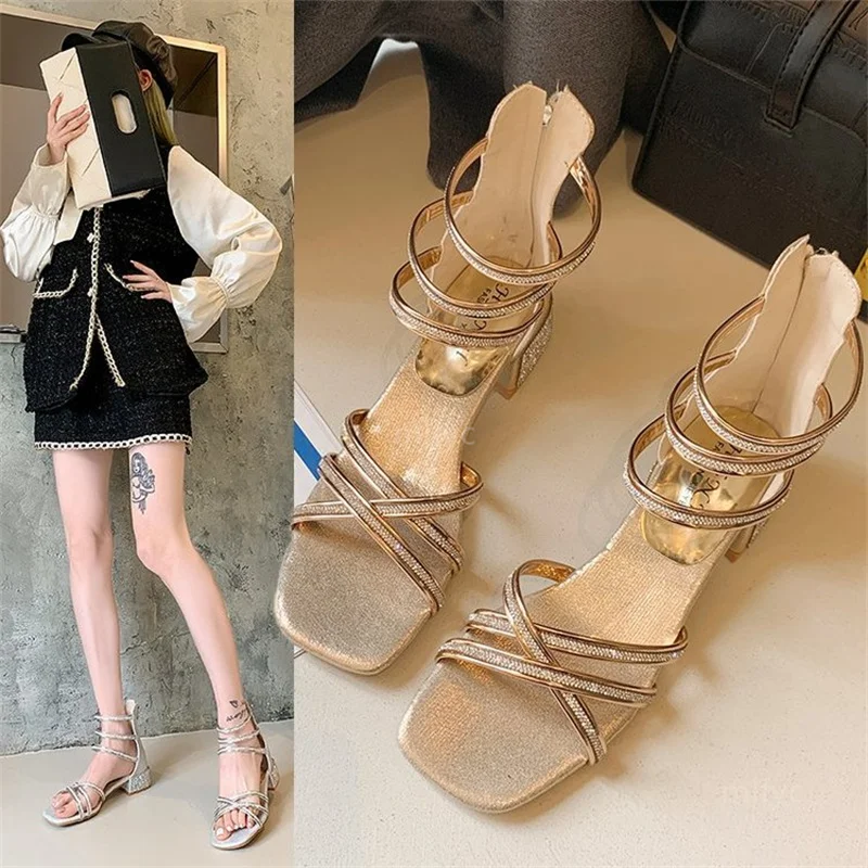 

Сандалии женские на толстом каблуке, босоножки с квадратным носком, модная повседневная обувь в римском стиле, сказочный стиль, лето 2021
