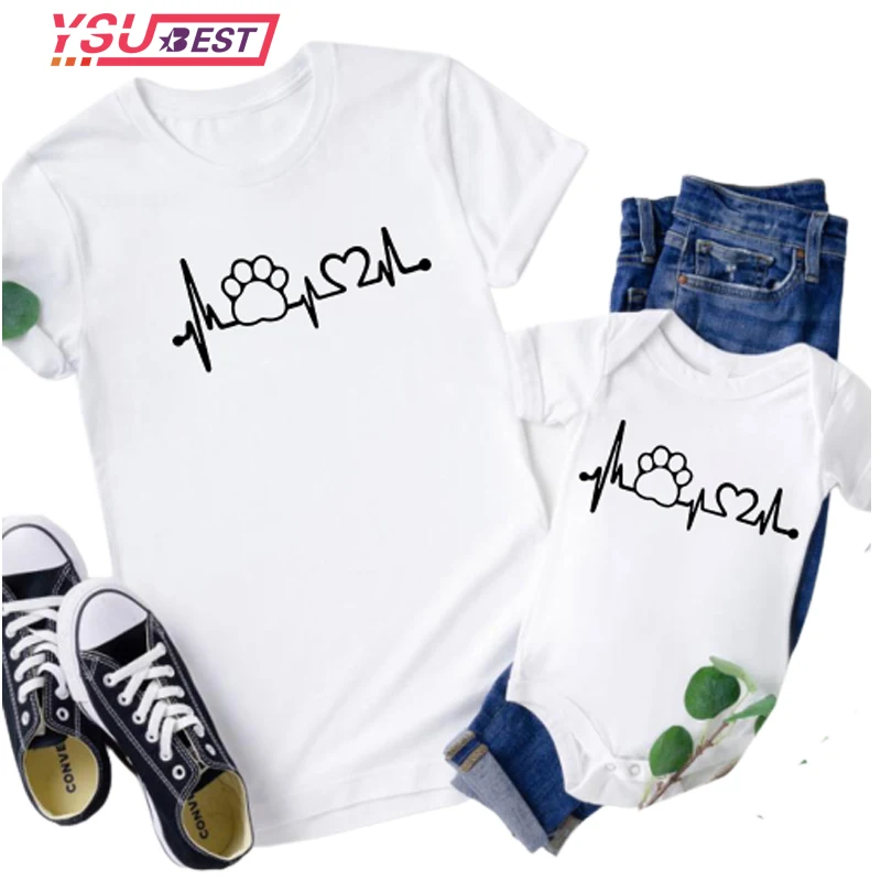 Camiseta de algod&oacute;n a juego con latido del coraz&oacute;n, ropa para madre, pap&aacute;, ni&ntilde;os, beb&eacute;, familia, madre, hija, hijo, Ni&ntilde;a-0