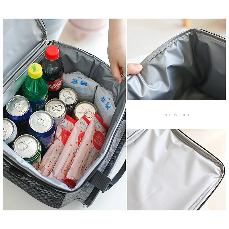 

Portable Thermal Cooler Bag Picnic Food Beverage Drink Fresh Keeping Organizer Insulated Lunch Box Zipper Tote Accessories Case