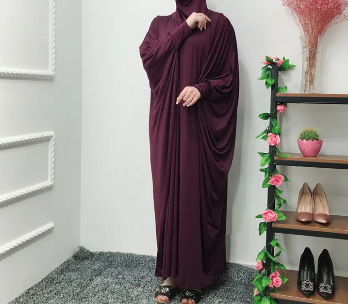 2021 Ramadan Muslim Arab Women Hijab Long Dress Batwing Sleeve Abaya Islam Prayer Robe Kaftan Jilbab Arabic Solid Color