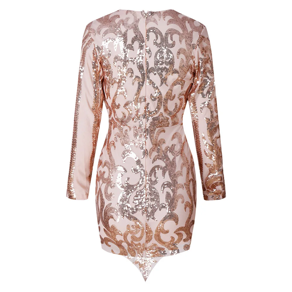 

Hot-Selling European and American Nightclub Sexy Women's Hot-Selling Long-Sleeved Irregular Sequin Positioning Embroidered Dress