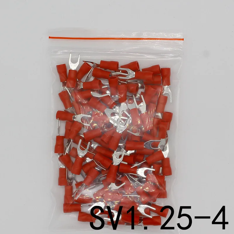 SV1.25-4 красный Furcate Вилка Лопата 22 ~ 16AWG провода обжимные прессованные клеммы