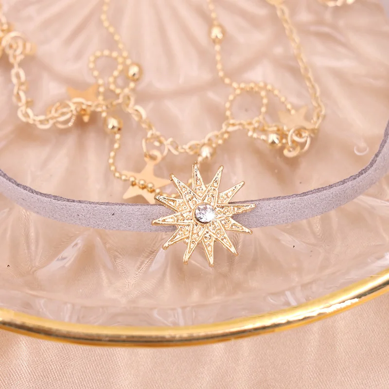 3 слоя Трендовое ожерелье набор милый солнце звезда кулон золотой цвет цепочка