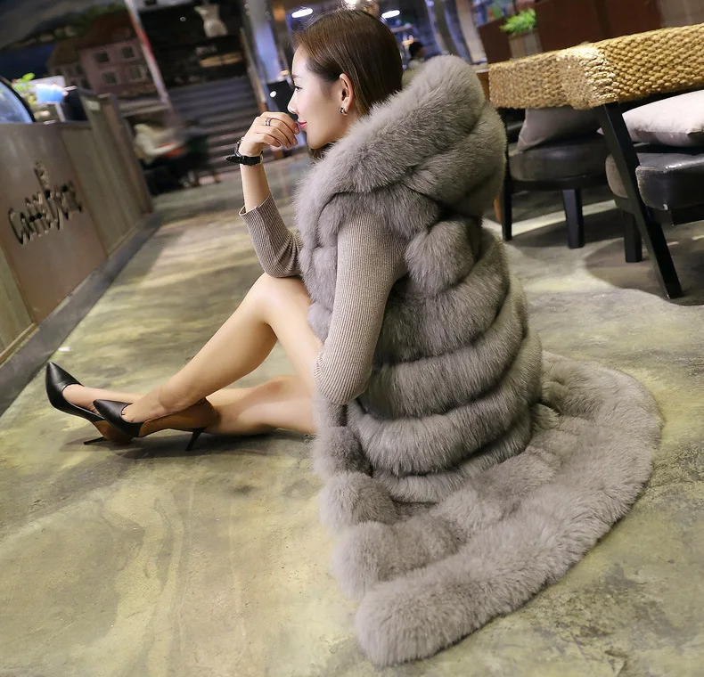 

Fox faux fur Hooded Women Winter vest