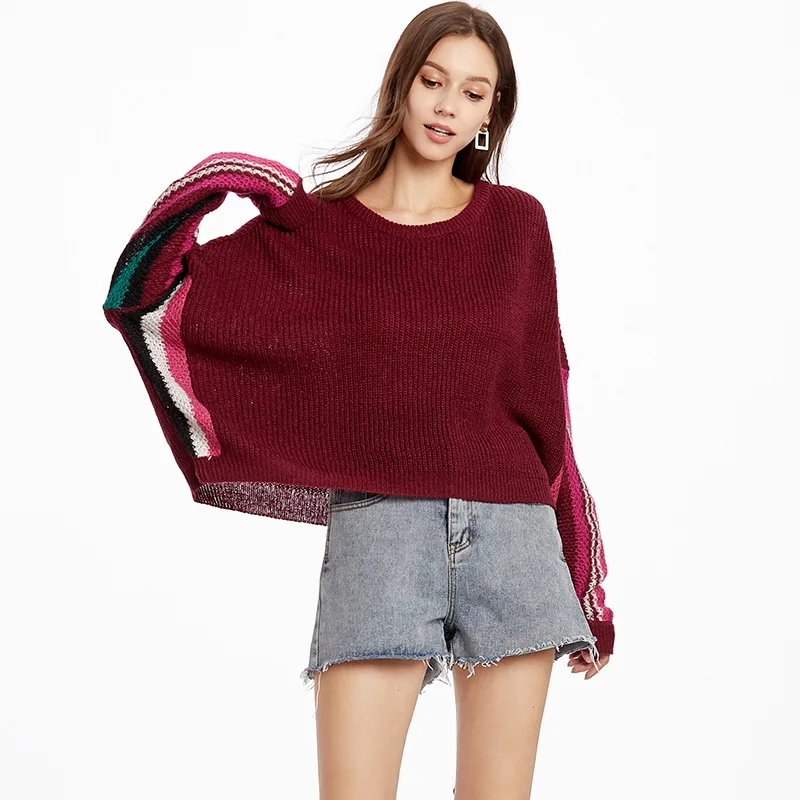 

2019 Autumn Winter Fashion Batwing Sleeve Knitwear Ladies Tops Loose Women Sweatshirt Stripe Pullover Women Clothes Plus Size