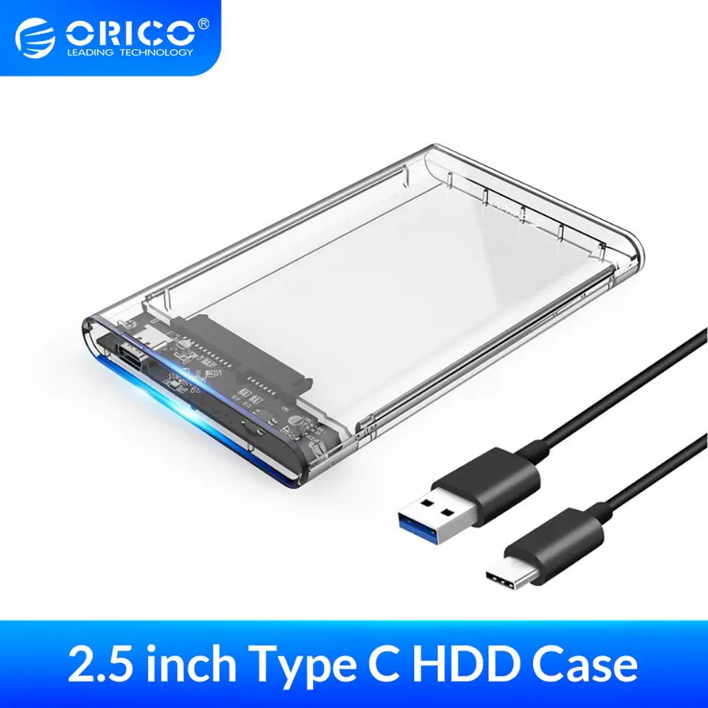 

ORICO 2,5 ''SATA к USB C Прозрачный чехол для жесткого диска инструмент Бесплатная поддержка 6Gbps 4 ТБ UASP протокол для 9,5 мм ниже корпус жесткого диска