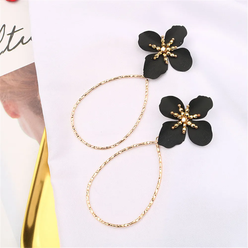 CRLEY элегантные эмаль цветок висячие серьги синий красный розовый ручной работы