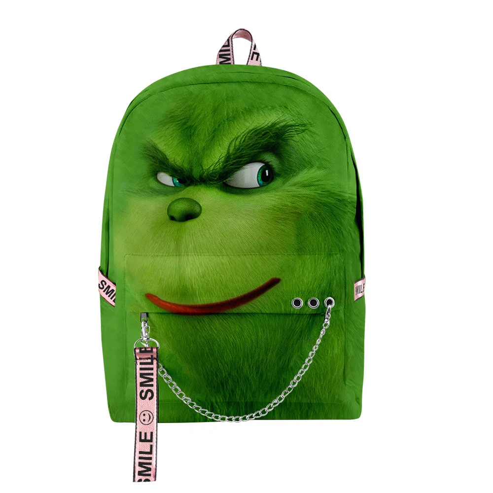 Harajuku Youthful School Bags Unisex Anime Green Haired Grinch Travel Bag 3D Print Oxford Waterproof Notebook Shoulder Backpacks