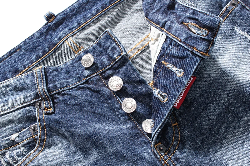 

European American famous brand Italy Slim denim trousers button hole blue Pencil pants jeans for Men 8003