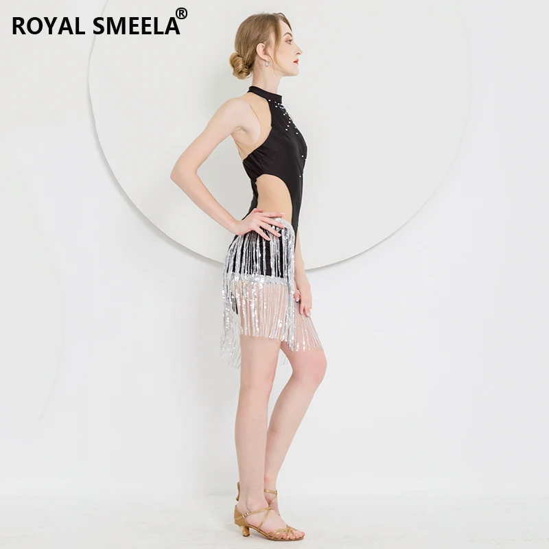 Черное платье для латиноамериканских танцев с блестками женский костюм самбы