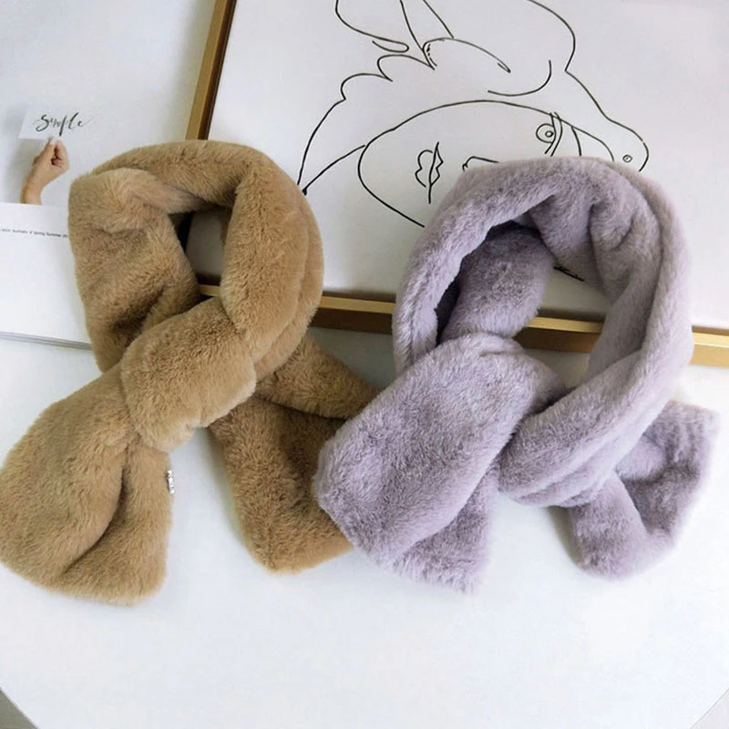 

Winter Faux Fur Scarf Women Soft Thicken Plush Warm Neck Scarves Shawl Solid Color Comfortable Neckerchief Female Outerwear
