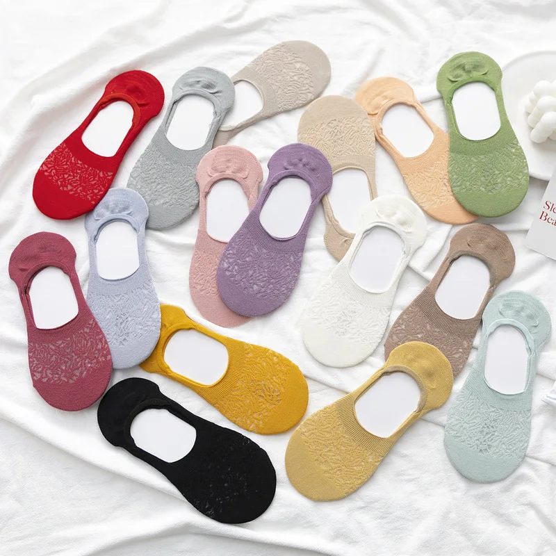 

2 pcs Fashion Women Girls Summer breathable Socks Lace Flower Short Sock Antiskid Invisible Ankle Sox Sock Slippers