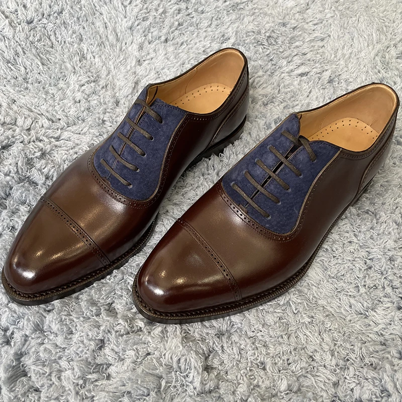 

Sipriks Luxury Brand Bespoke Goodyear Welted Shoes Men's Dark Brown Oxfords Shoes Imported Calf Leather Business Wedding Shoes