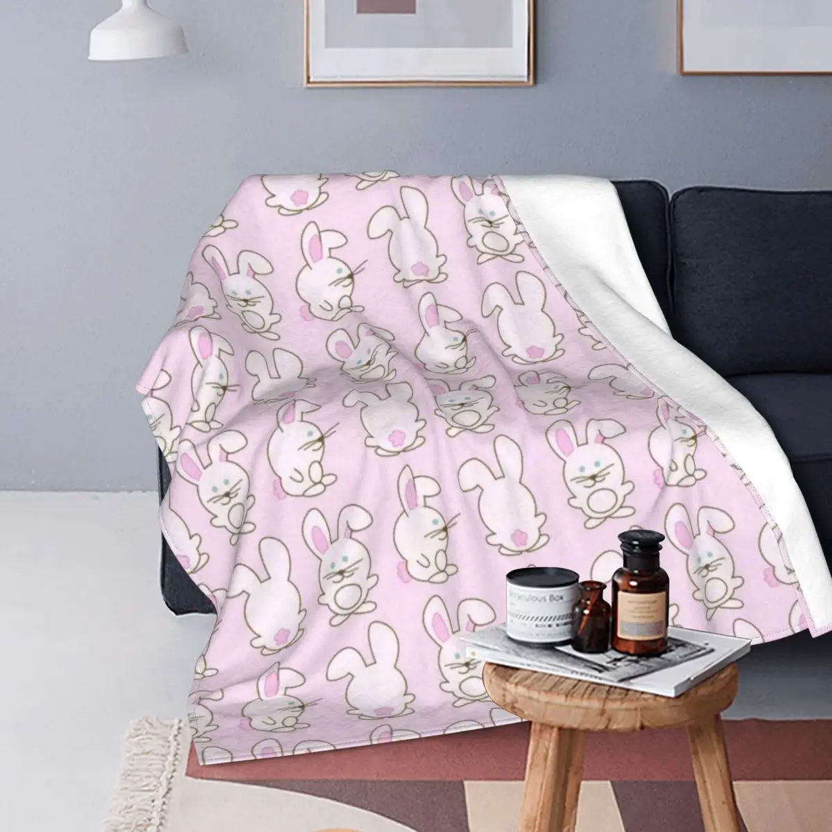 

Manta de diseño de conejo para decoración textil, forro polar, viñetas de animales, multifunción, ultrasuave, para cama y oficin