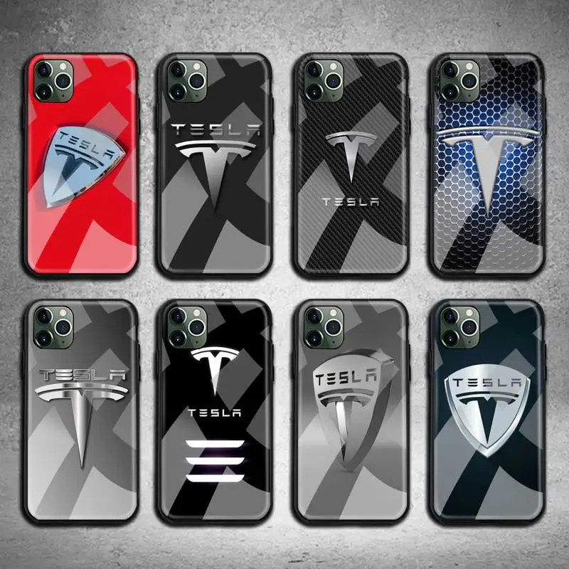 

Super Electric Car Tesla Phone Case Tempered Glass For iPhone 12 pro max mini 11 Pro XR XS MAX 8 X 7 6S 6 Plus SE 2020 case