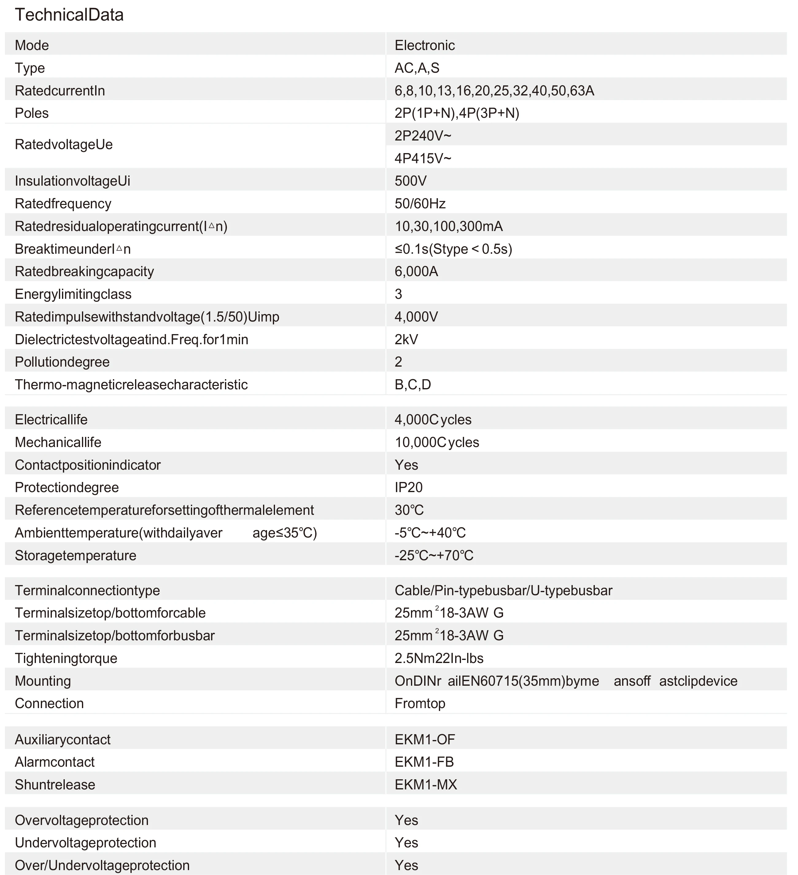 RCBO EKL5-63 4 P/3 P+ N C Тип 400В~ AC Тип 50 Гц/60 Гц RCCB с защитой от перегрузки по току 6A 10A 16A 20A 25A 32A 40A 50A 63A