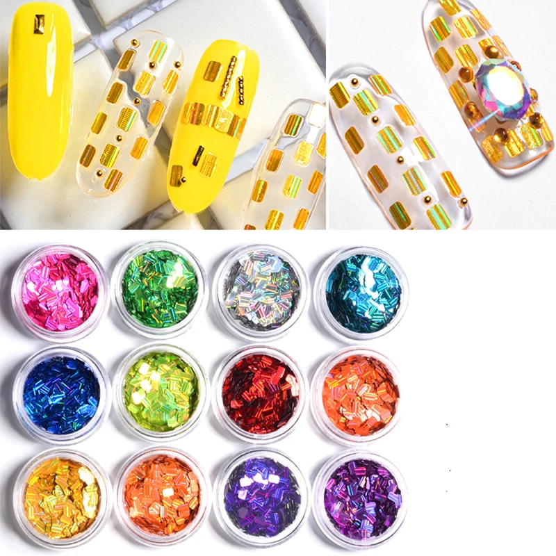 

12 Цветов 12 бутылок голографический блестящий для ногтей с шестигранной головкой Форма 3D нейл-арта украшения блестки советы лазерный гологр...